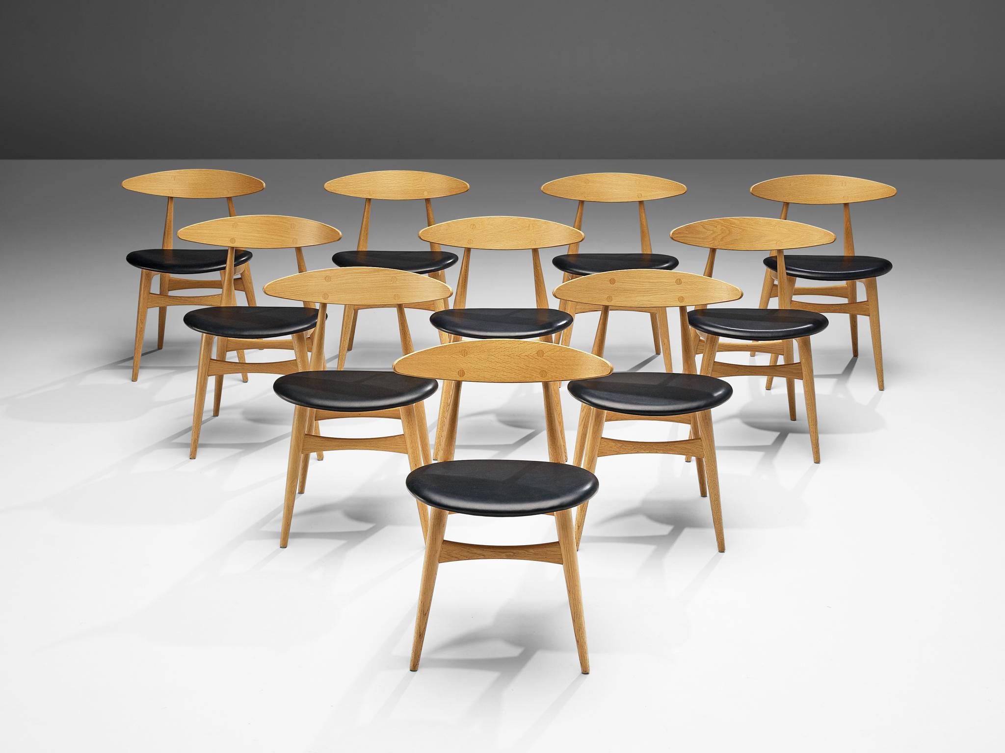 Danish Hans J. Wegner for Carl Hansen & Søn Set of Ten Dining Chairs in Oak and Leather