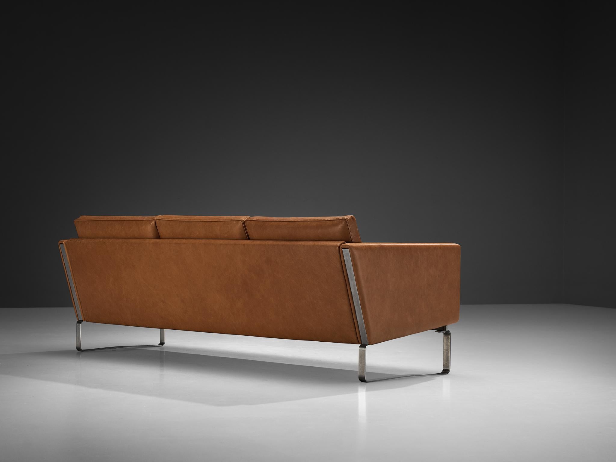 Métal Hans J. Wegner pour Carl Hansen & Søn Canapé en cuir cognac en vente