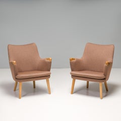 Hans J. Wegner for Carl Hansen & Son CH71  Beige Fabric Armchairs, Set of 2