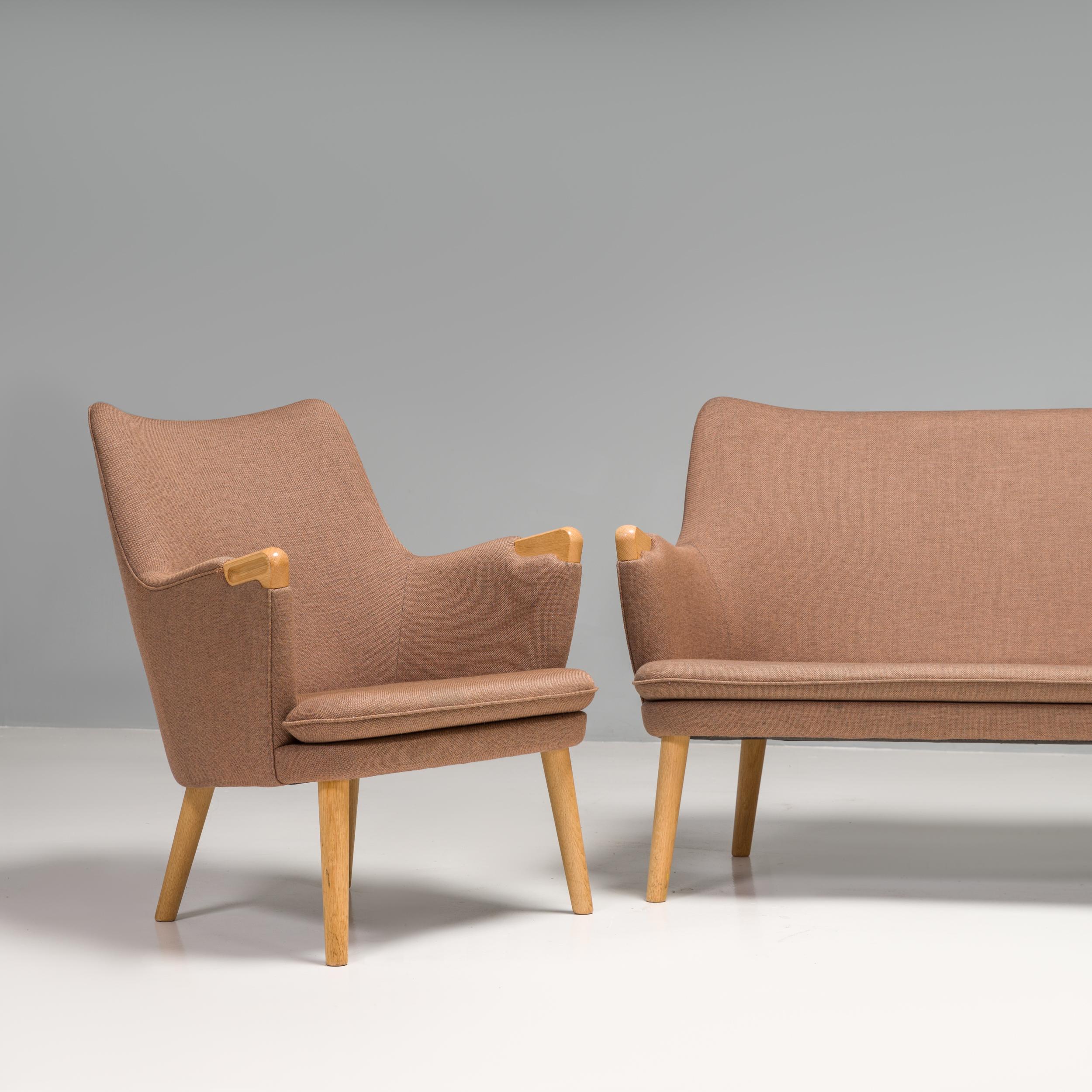 Mid-Century Modern Hans J. Wegner for Carl Hansen & Son CH72 Beige Sofa and Set of 2 CH71 Armchairs