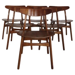 Hans J. Wegner for Carl Hansen & Son Scandinavian Teak Dining Chairs, 1950s