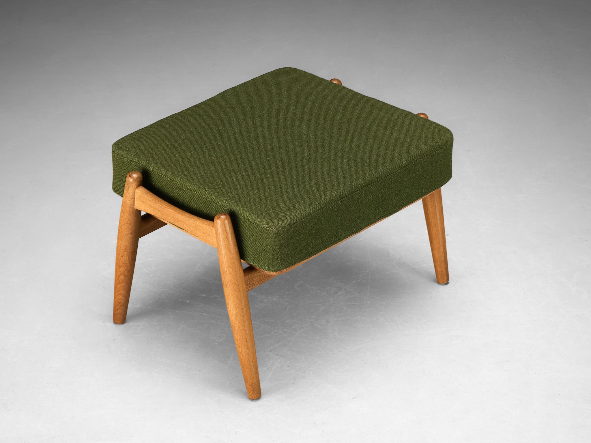 Danish Hans J. Wegner for Getama 'Cigar' Stool in Solid Oak with Green Cushion  For Sale