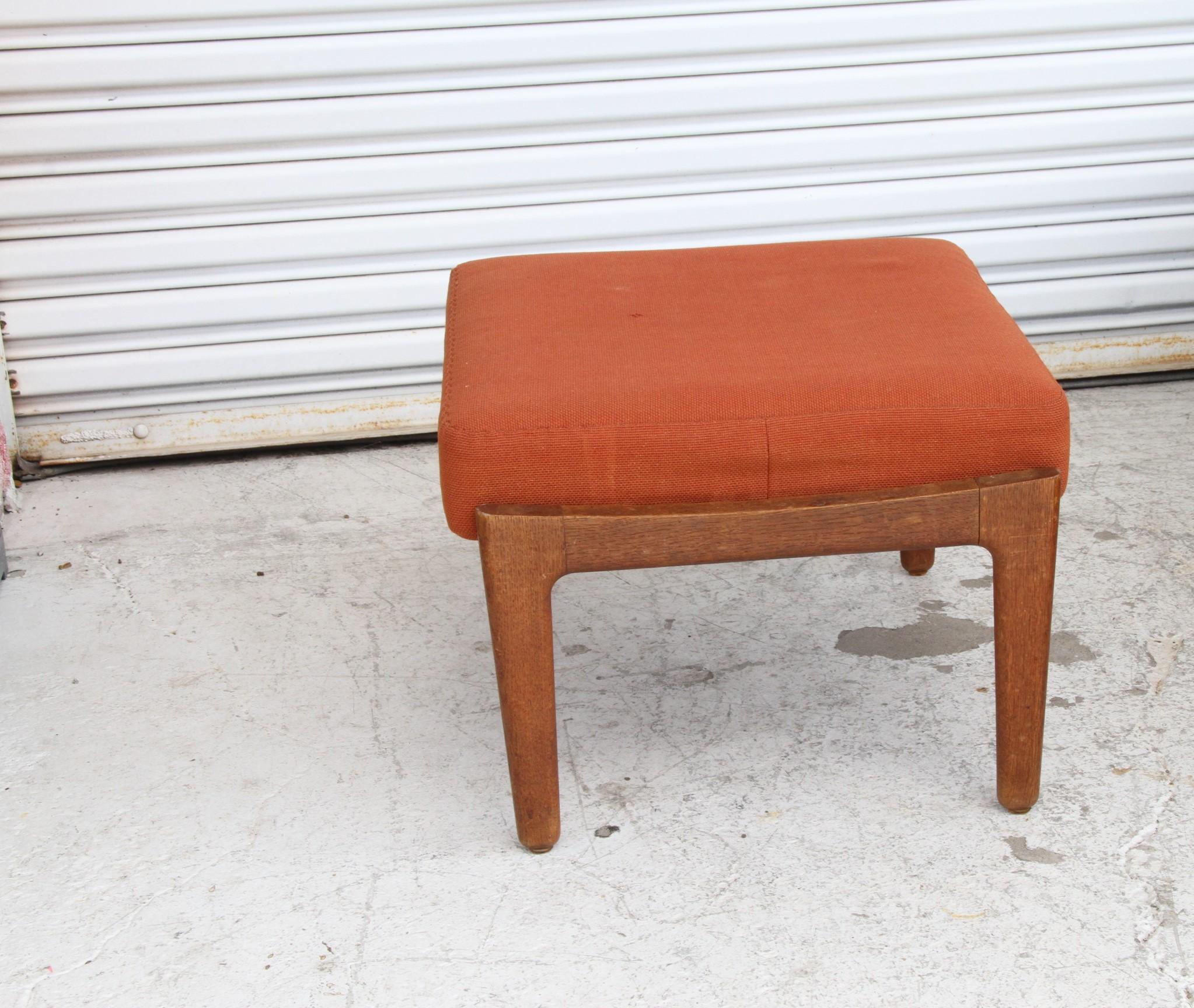 Danish Hans J. Wegner for Getama 'Cigar' Stool in Solid Oak with Orange Cushion For Sale