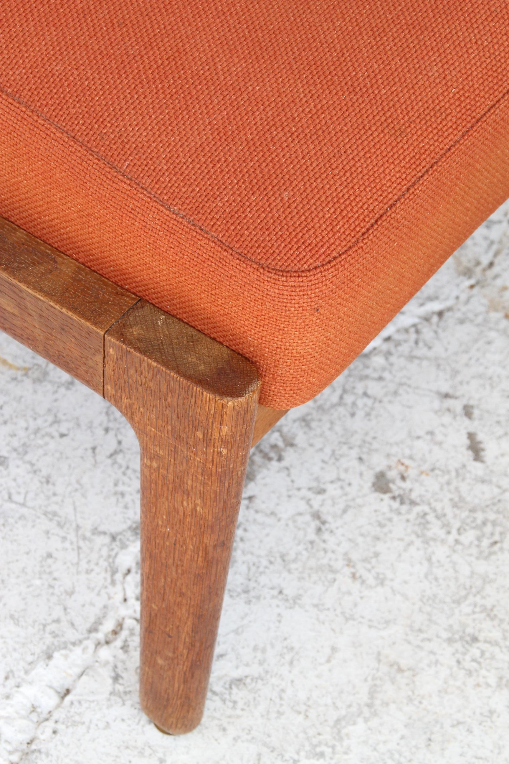 Hans J. Wegner for Getama 'Cigar' Stool in Solid Oak with Orange Cushion For Sale 1