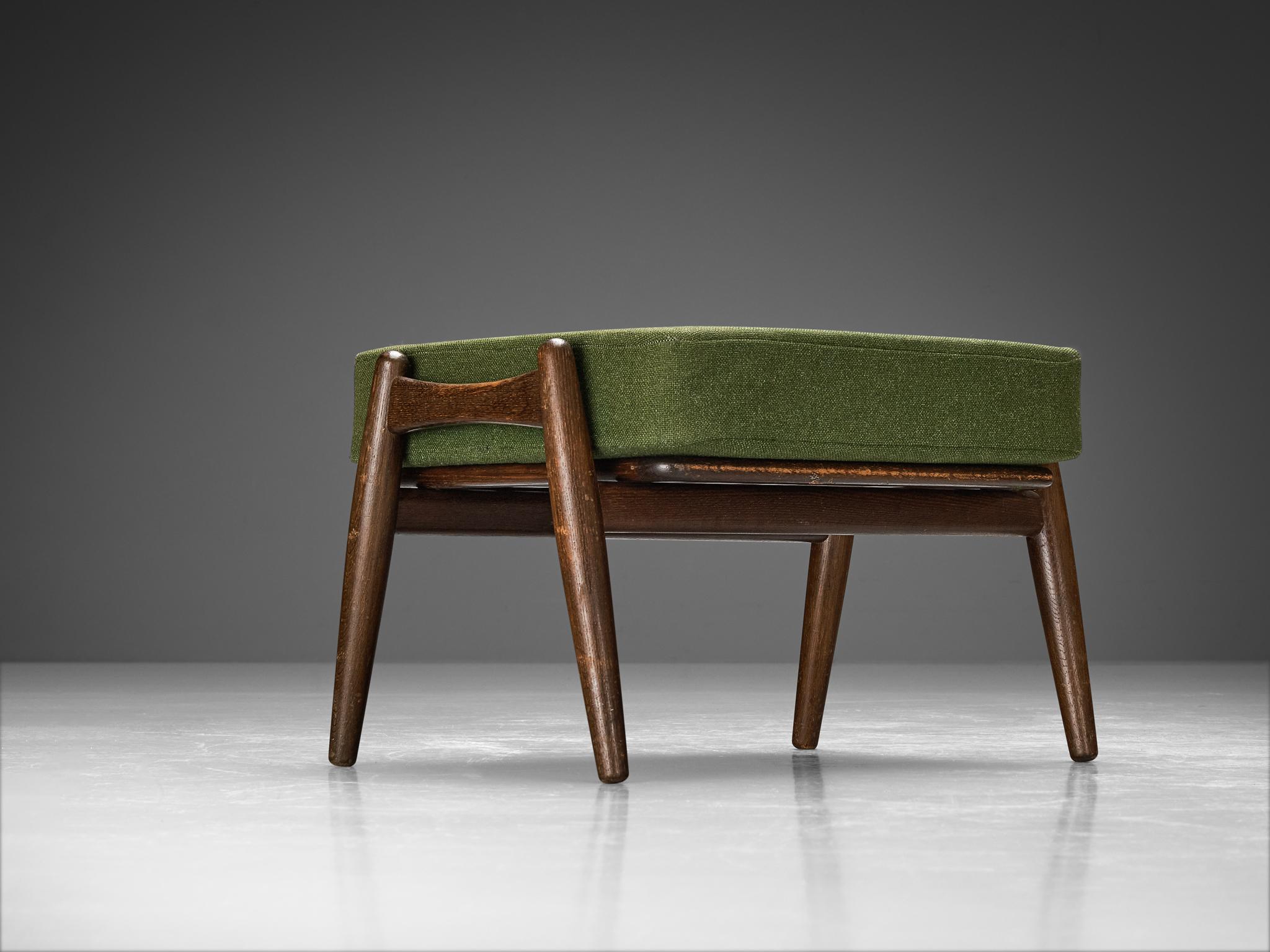 Fabric Hans J. Wegner for Getama 'Cigar' Stools in Solid Oak with Green Cushion  For Sale