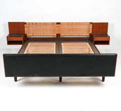 Hans J. Wegner for Getama GE 705 Teak & Cane Bed With Floating Nightstands