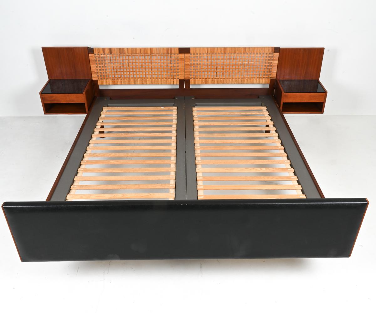 Mid-Century Modern Hans J. Wegner for Getama GE 705 Teak & Cane Bed With Floating Nightstands