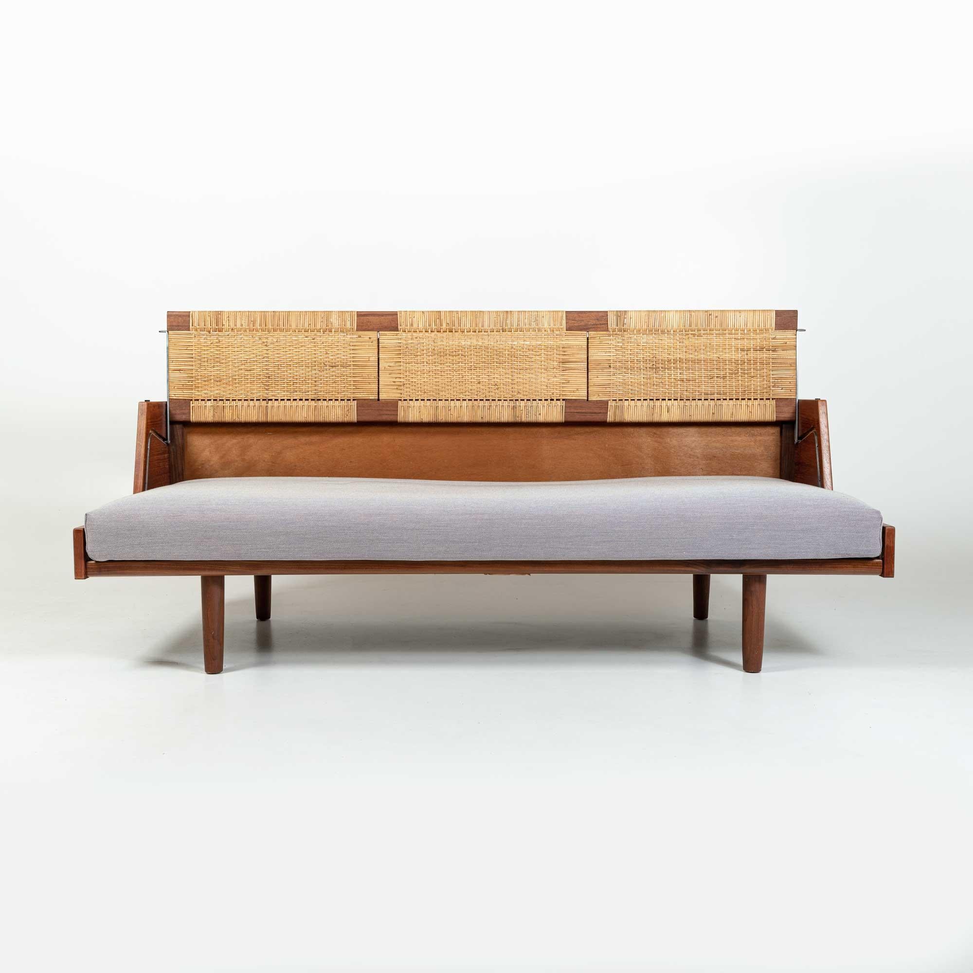 Danish Hans J. Wegner for GETAMA Sofa Daybed Model GE7 in Teak and Cane 1950s