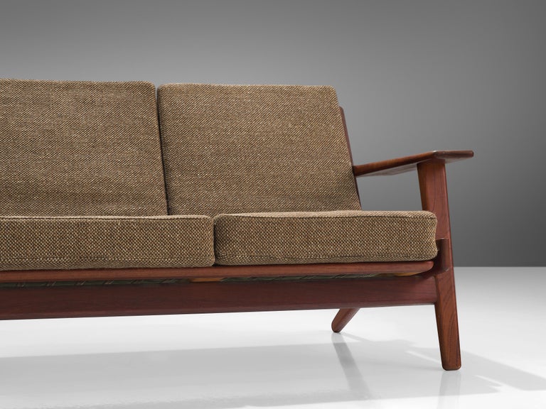 Fabric Hans J. Wegner for Getama Sofa 'Plank' in Teak and Brown Upholstery  For Sale