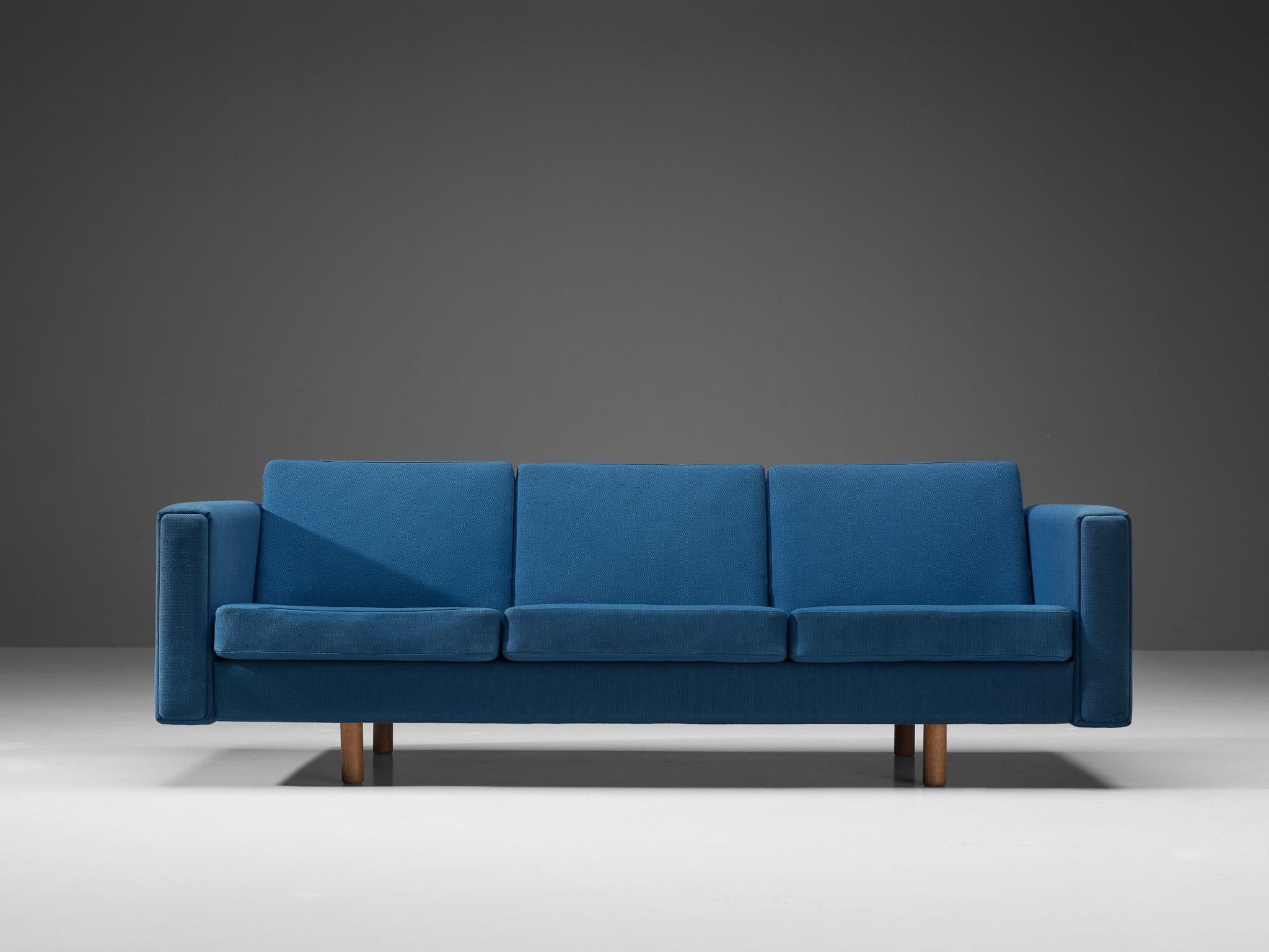 Scandinavian Modern Hans J. Wegner for GETAMA Sofa in Oak and Blue Upholstery For Sale