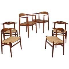 Hans J Wegner Four Cow Horn and Two Classics Teak Chairs