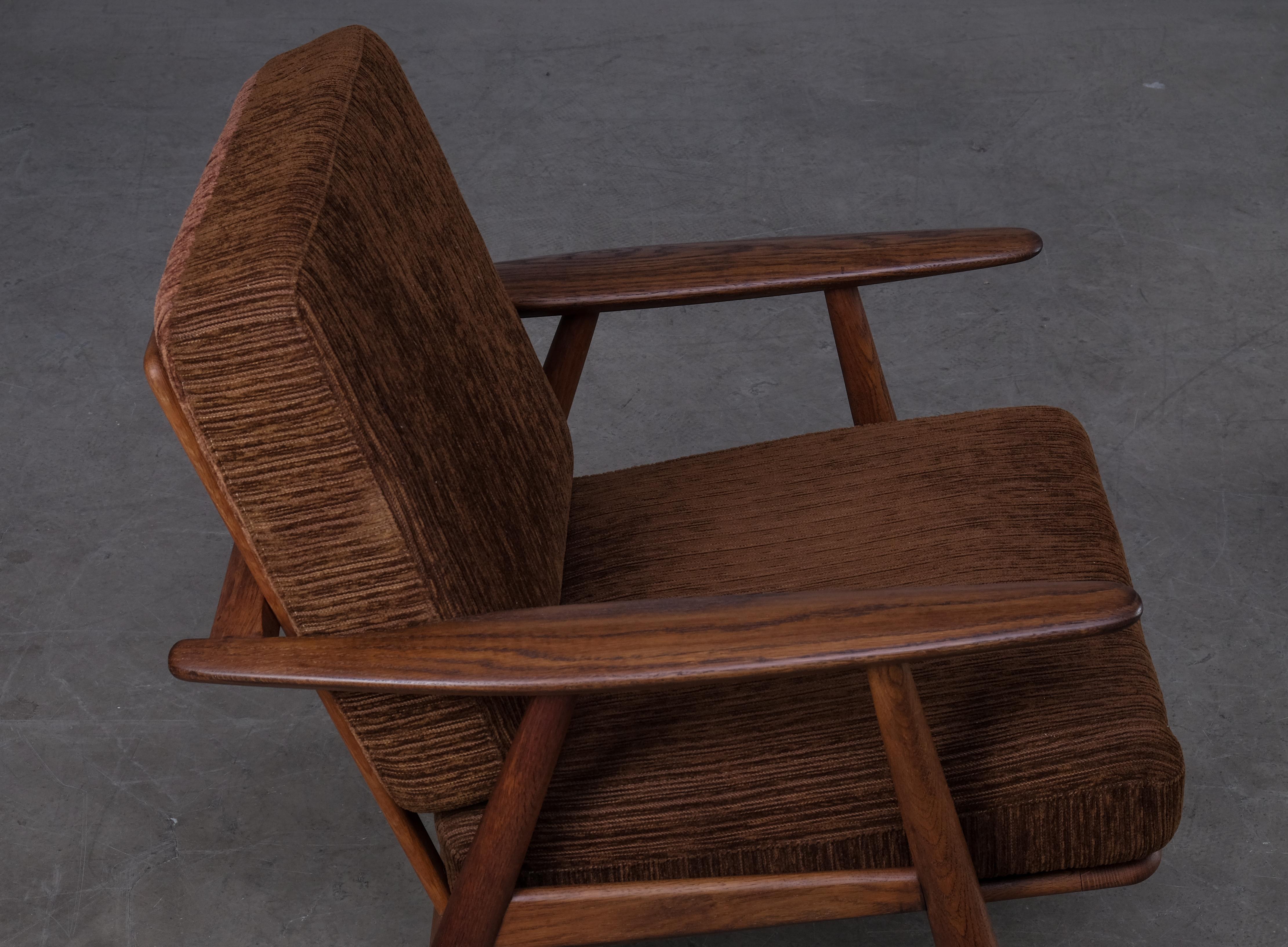 Hans J. Wegner GE 240 Oak Cigar Easy Chair with Ottoman, 1950s 1
