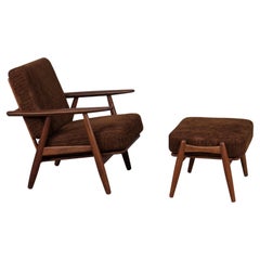 Hans J. Wegner GE 240 Oak Cigar Easy Chair with Ottoman, 1950s