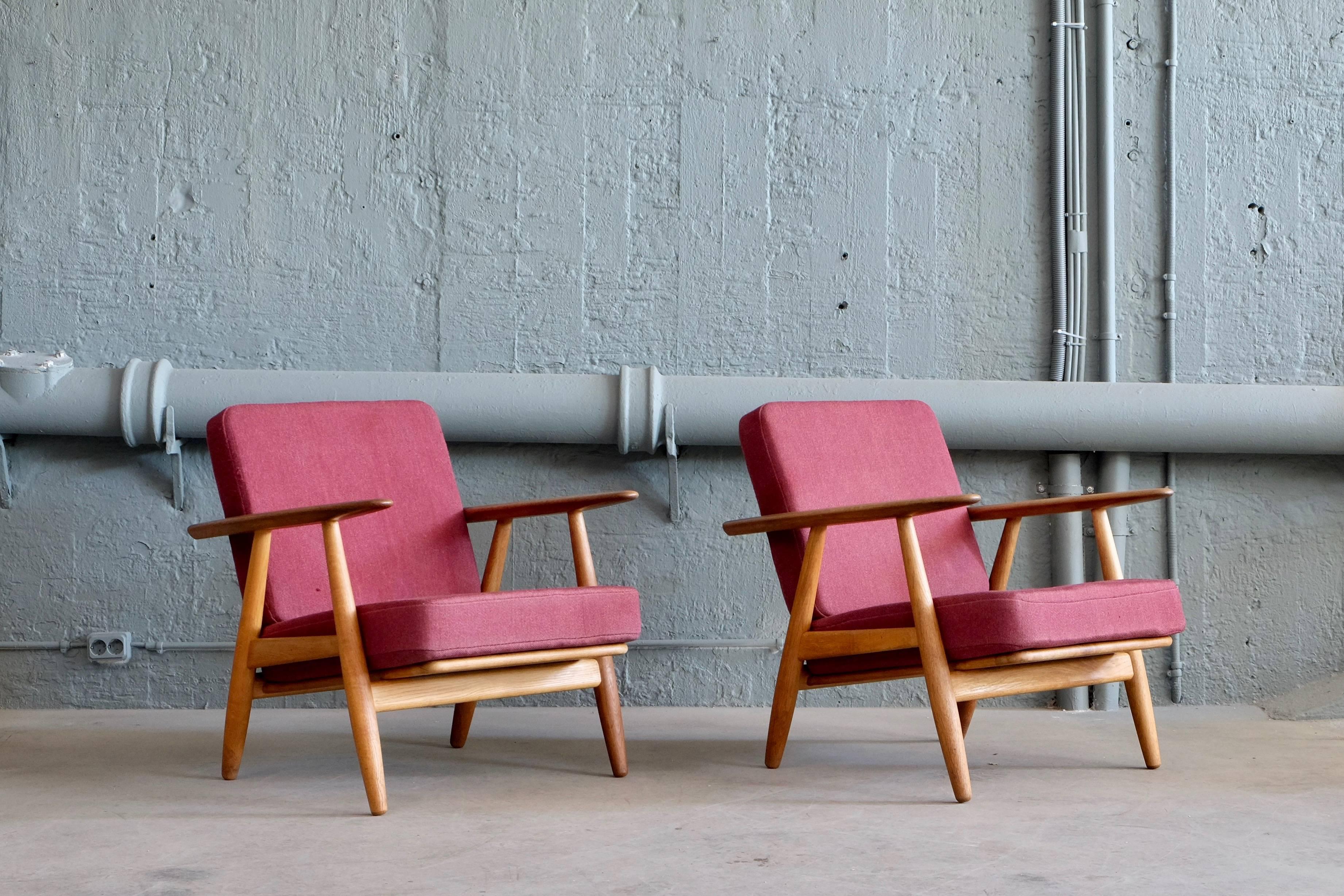 Scandinavian Modern Hans J. Wegner GE 240 Oak Cigar Easy Chairs, 1950s