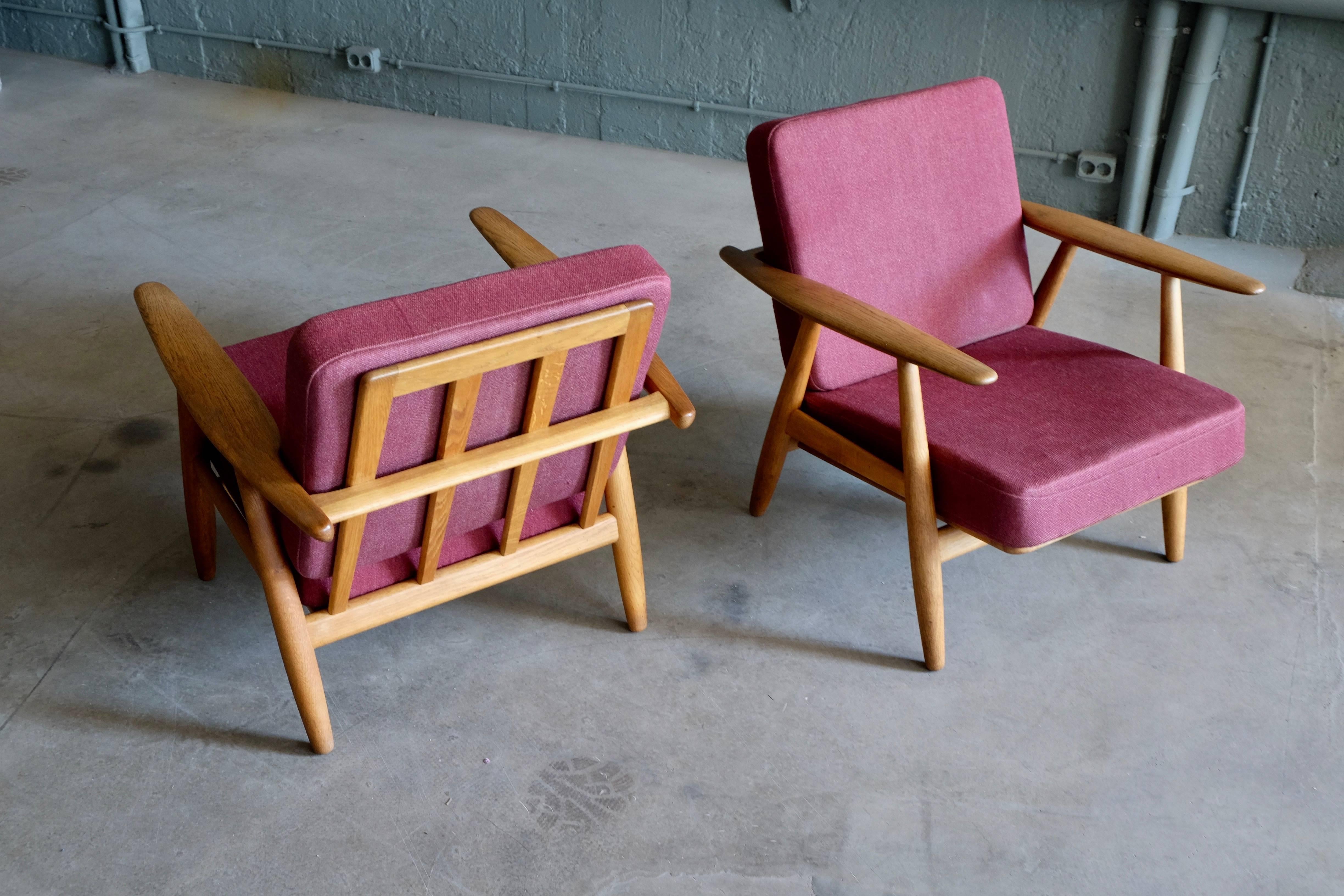 Swedish Hans J. Wegner GE 240 Oak Cigar Easy Chairs, 1950s