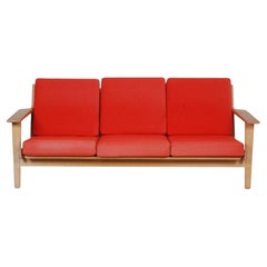 Vintage Hans J Wegner Ge-290 3 Pers Sofa with Red Fabric