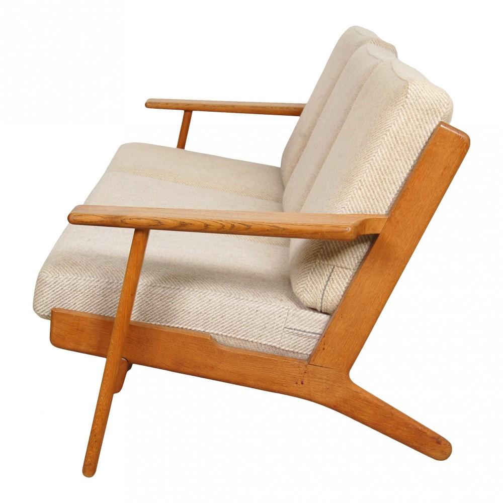 Mid-20th Century Hans J. Wegner Ge-290 3-Seater Sofa with Solid Oak and Beige Fabric For Sale