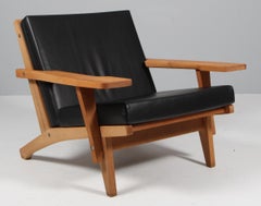 Fauteuil Hans J. Wegner GE-370, structure en chêne, cuir pleine fleur