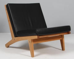 Fauteuil GE-370 de Hans J. Wegner, structure en chêne, cuir, Danemark, années 1960