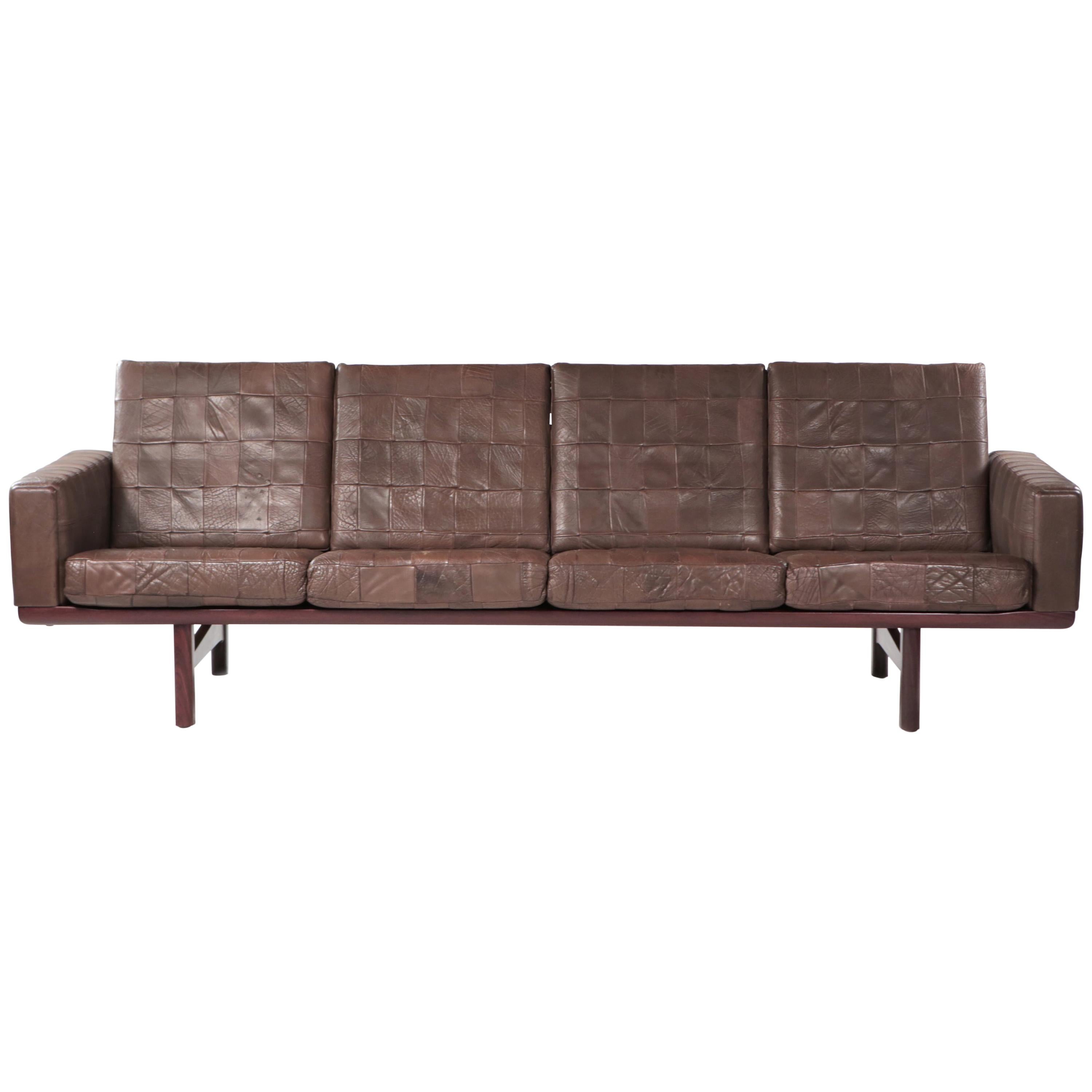 Hans J Wegner "GE236/4" Sofa by GETAMA in Original Patched Leather Denmark 1950s