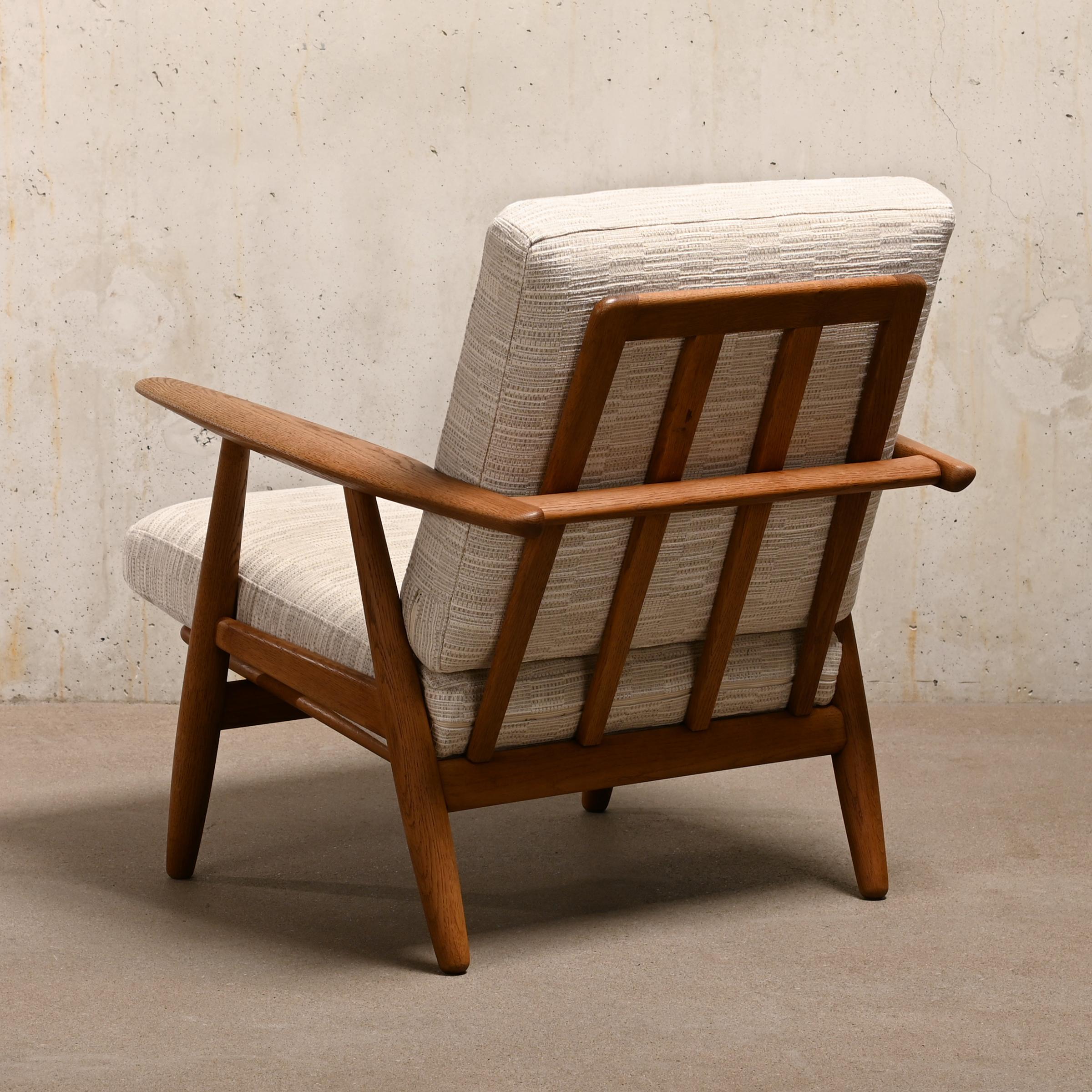 Danish Hans J. Wegner GE240 'Sigar' Lounge Chair in Oak and Pierre Frey Fabric, Denmark