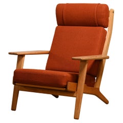 Hans J. Wegner Ge290a Lounge Chair in Brown Ochre Fabric for GETAMA