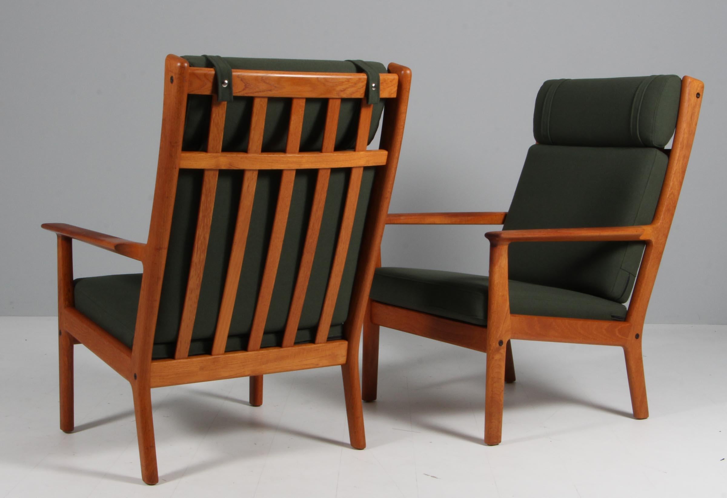 Late 20th Century Hans J. Wegner highback lounge chair in teak and Hallingdal. 1970s model GE265