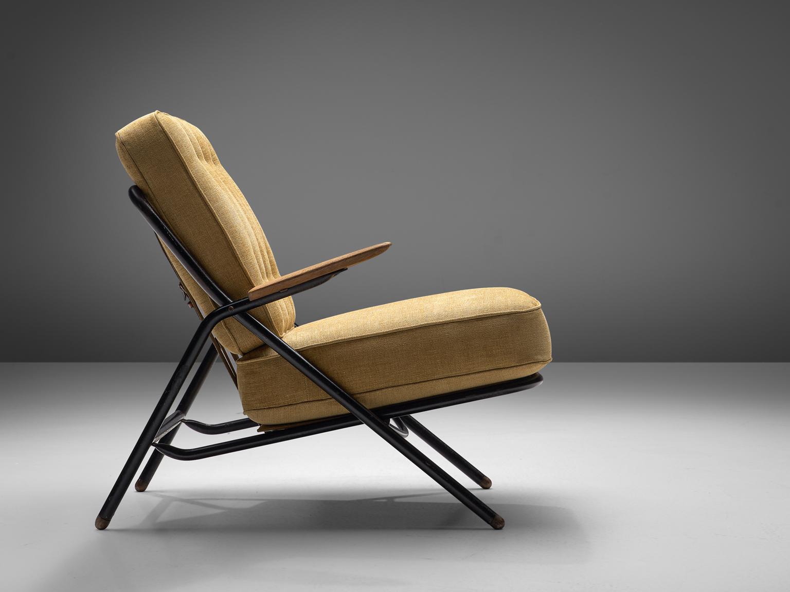 Mid-Century Modern Hans J. Wegner Iconic Sawbuck Lounge Chair in Yellow Upholstery