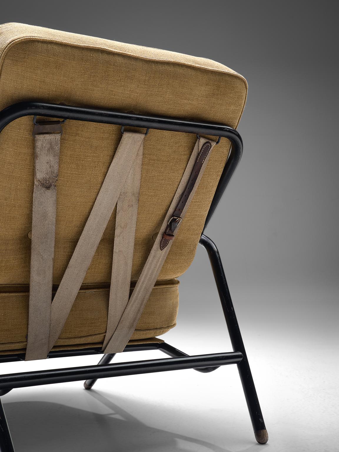 Metal Hans J. Wegner Iconic Sawbuck Lounge Chair in Yellow Upholstery