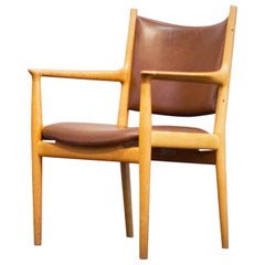 Hans J. Wegner JH 513 Chair by Johannes Hansen Oak Brown Leather Denmark