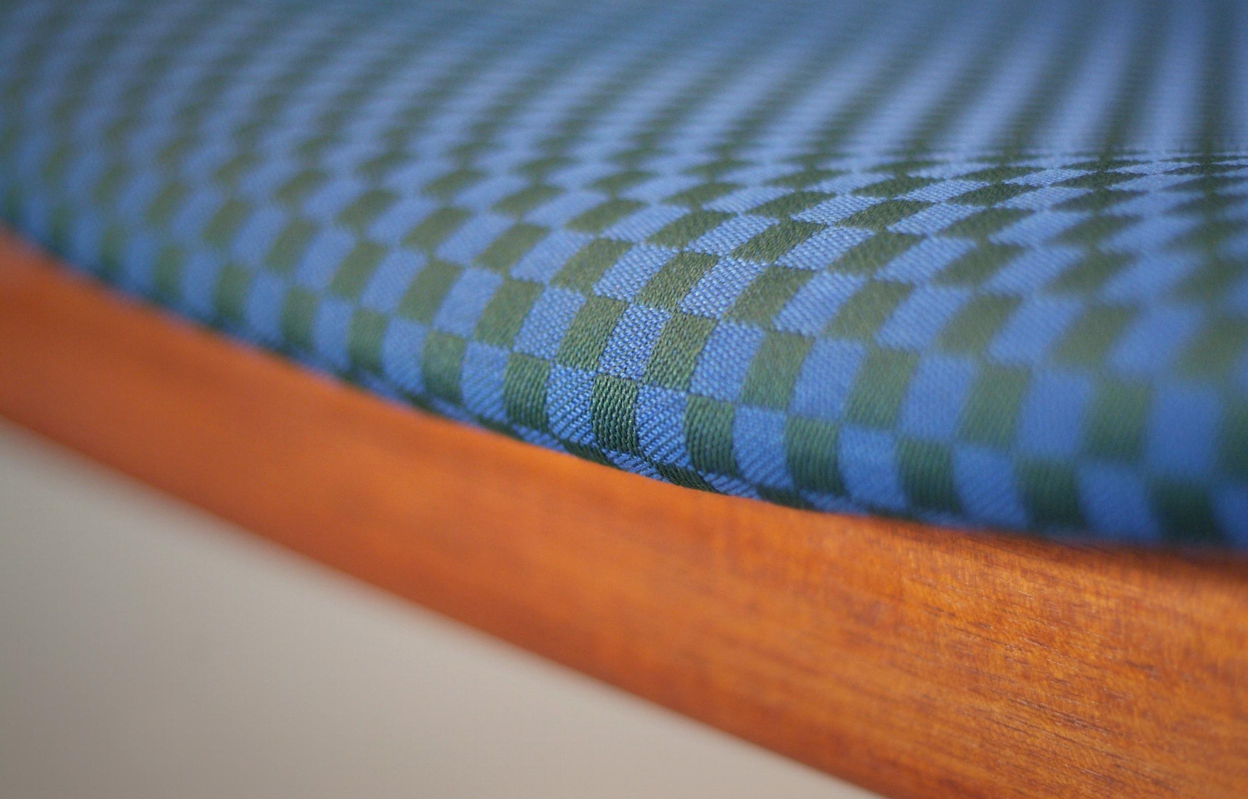Danish Hans J. Wegner JH 513 Chair by Johannes Hansen Orig. Blue Pattern Fabric Denmark