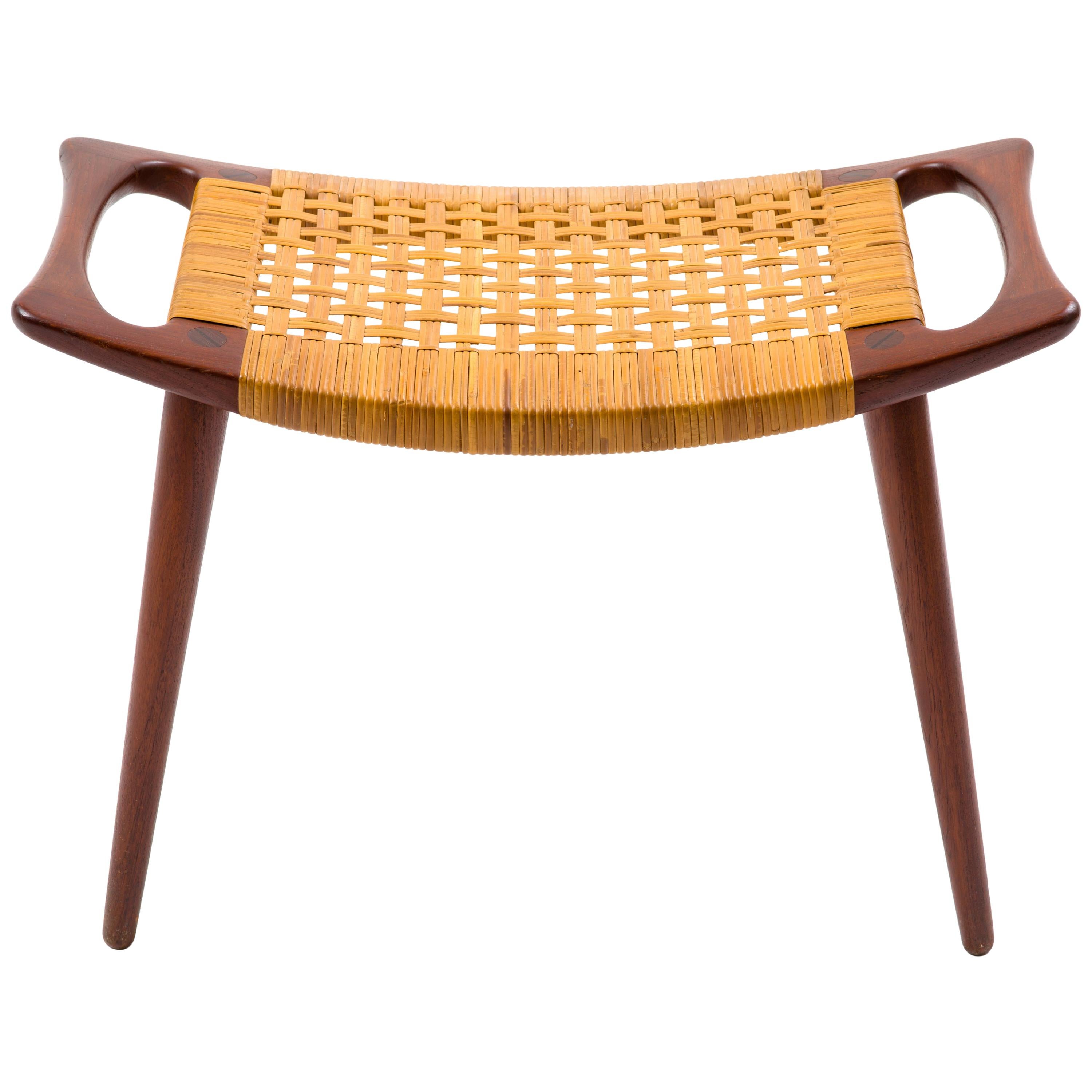 Hans J Wegner JH 539 Stool in Teak and Cane, Johannes Hansen, Signed, 1950s