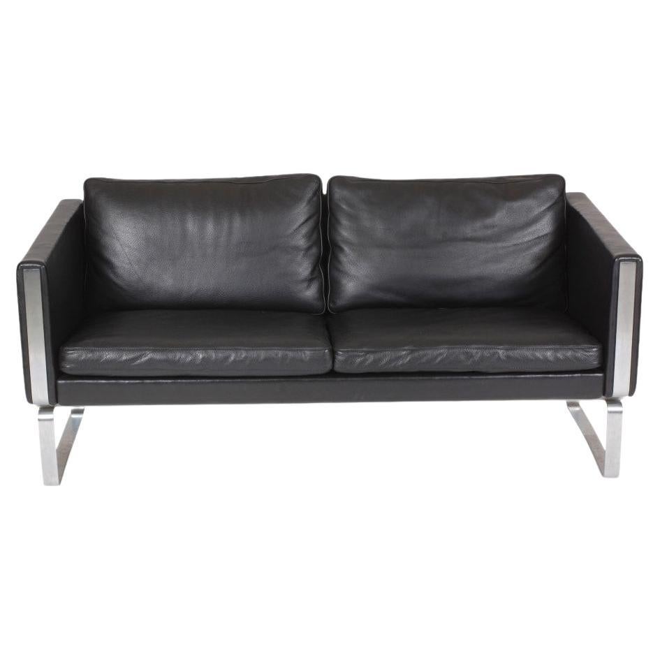 Hans J Wegner JH-808 2pers sofa with black patinated leather