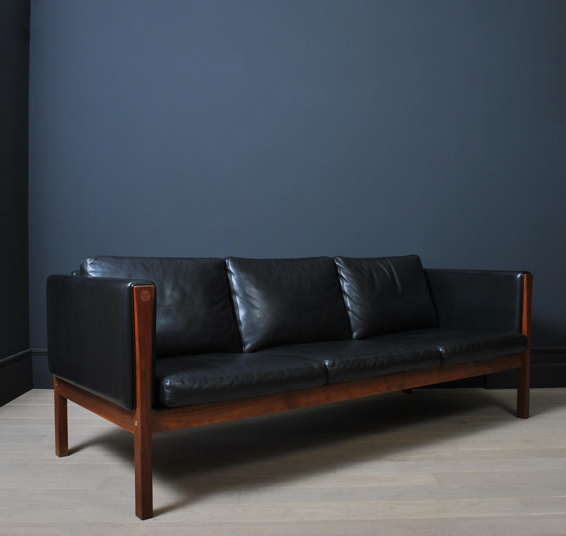 Scandinavian Modern Hans J Wegner Leather Sofa, CH163