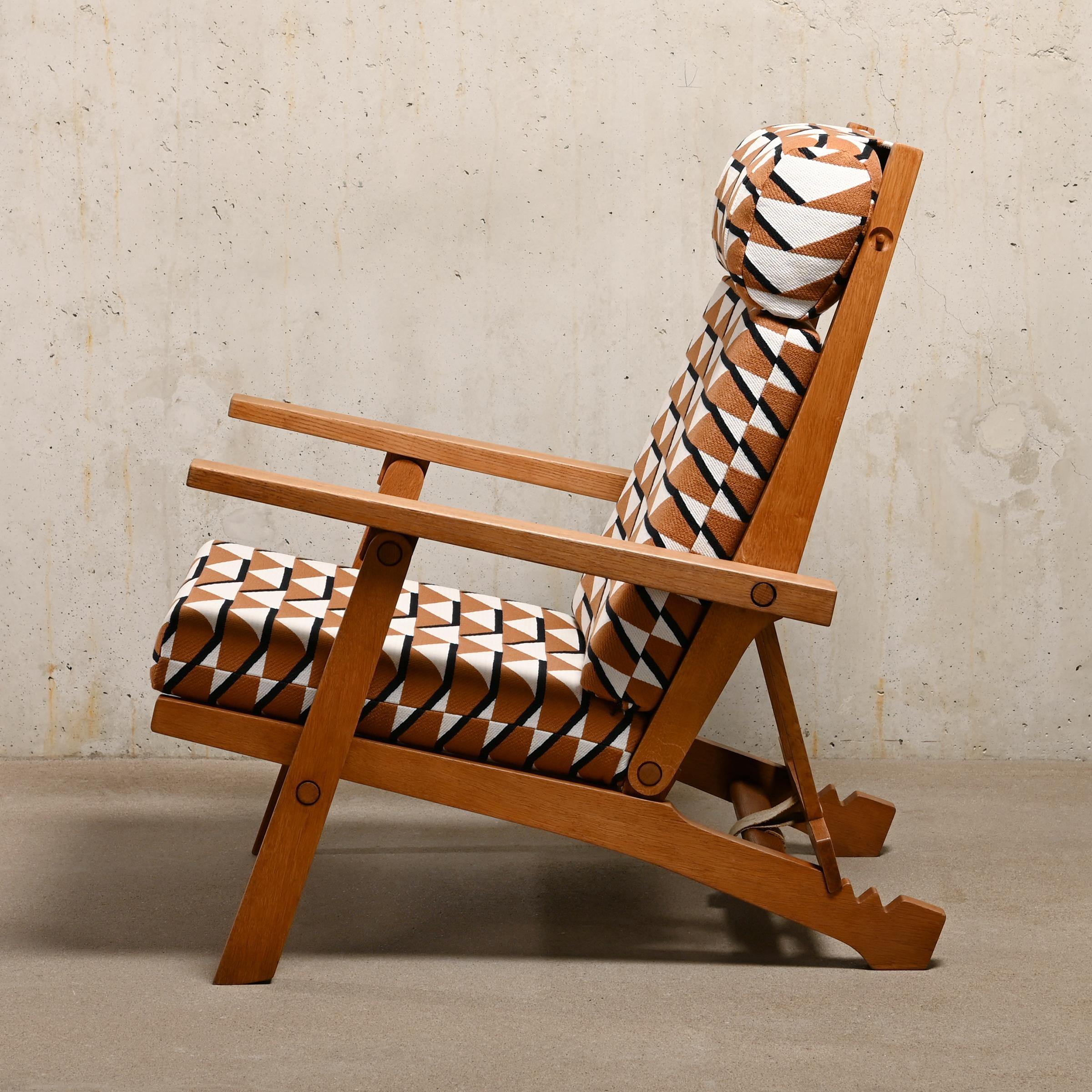 Scandinavian Modern Hans J. Wegner Lounge Chair AP 72 in Oak and Pierre Frey fabric for AP Stolen