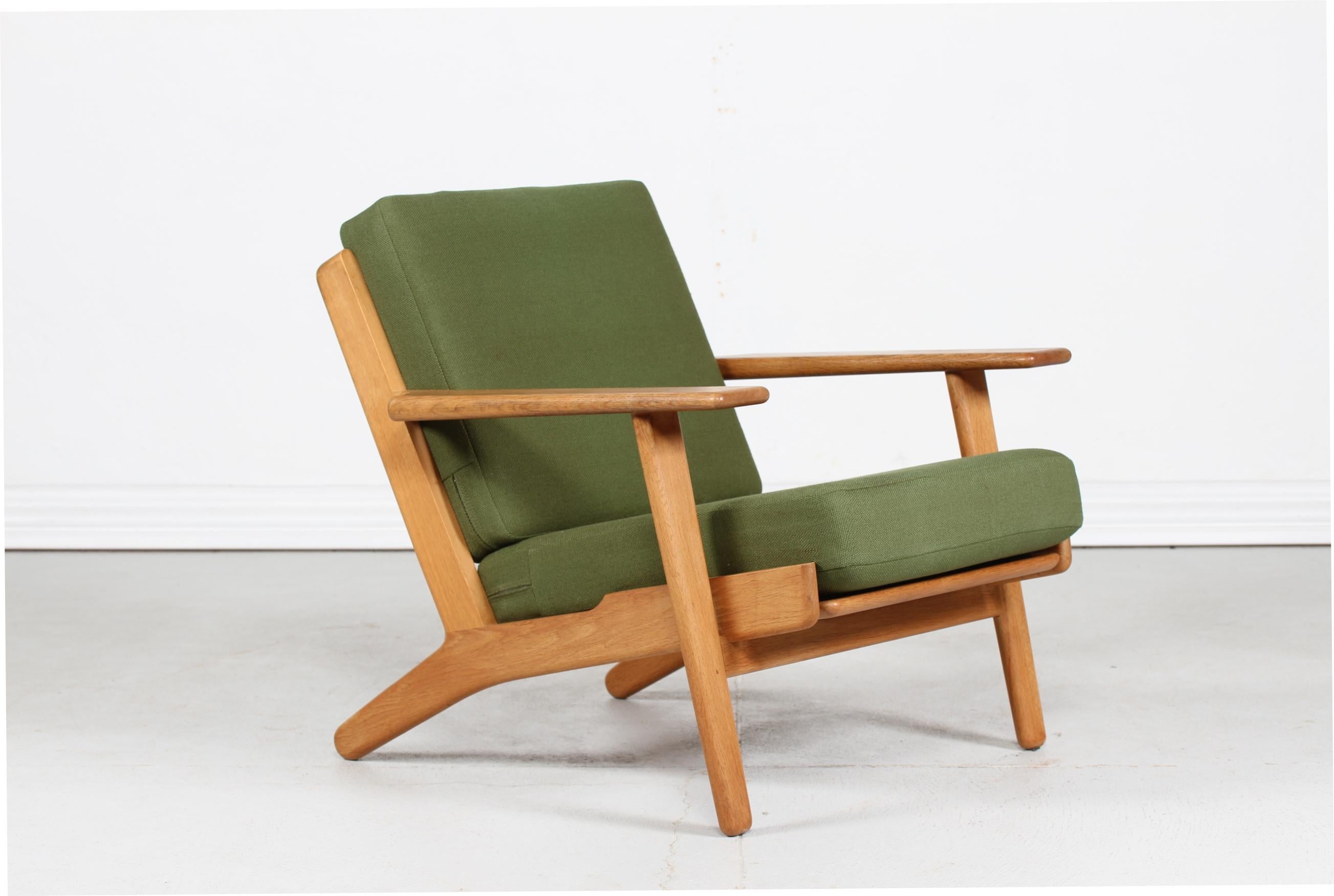 Danish Hans J. Wegner Lounge Chair GE 290 of Oak and Green Wool by GETAMA, 1970s
