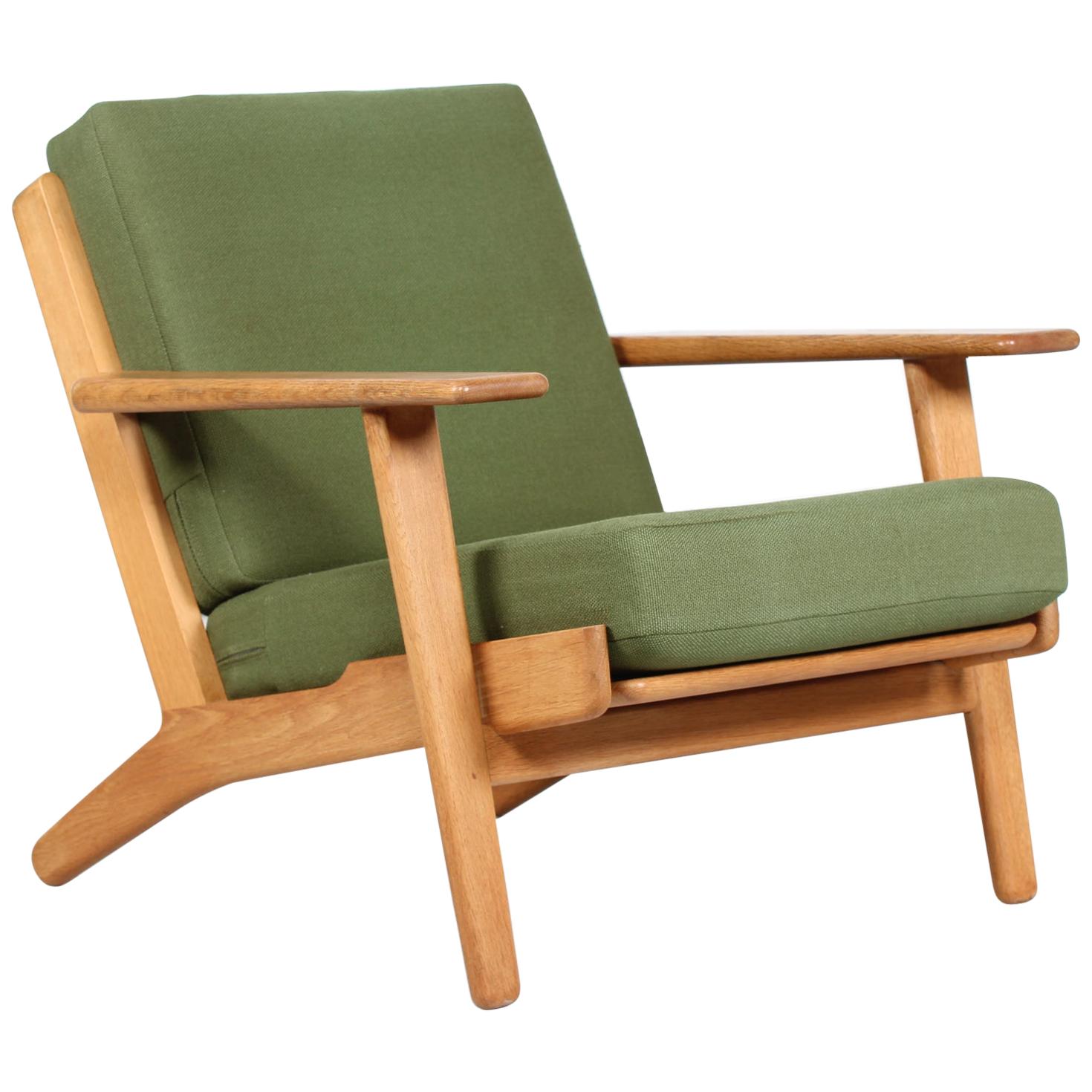 Hans J. Wegner Lounge Chair GE 290 of Oak and Green Wool by GETAMA, 1970s