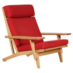 Hans J. Wegner Lounge Chair GE 375 High Backrest of Oak and Wool by GETAMA 1970s
