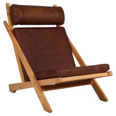 Vintage Hans J. Wegner Lounge Chair in Beech, Leather, 1960's