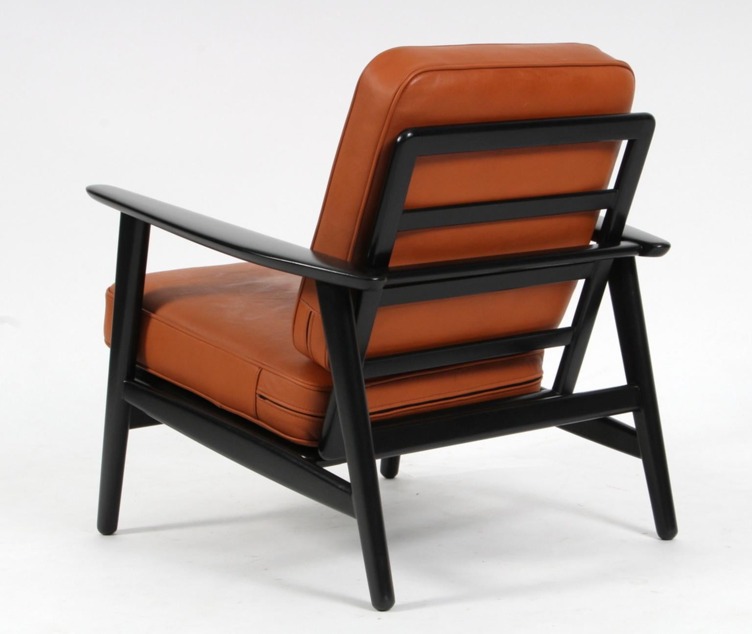 Scandinavian Modern Hans J. Wegner Lounge Chair, Model 233, Cognac Aniline Leather