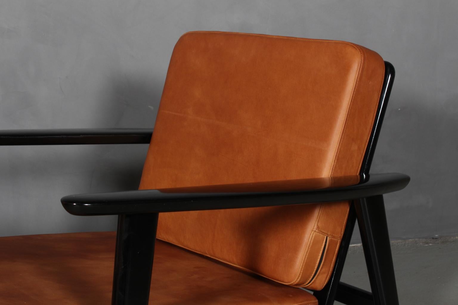 Scandinavian Modern Hans J. Wegner Lounge Chair, Model 233, Cognac Aniline Leather