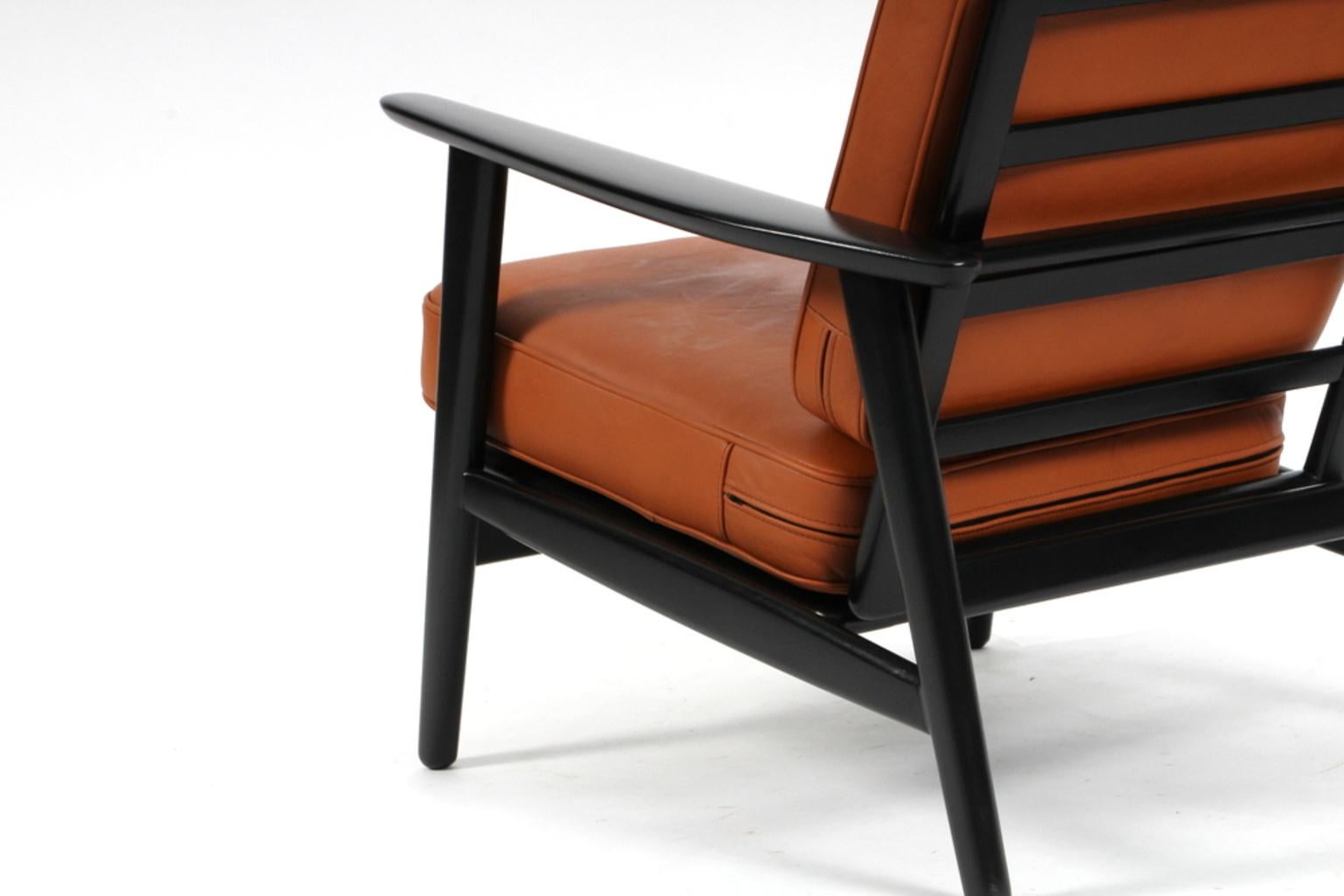 Danish Hans J. Wegner Lounge Chair, Model 233, Cognac Aniline Leather