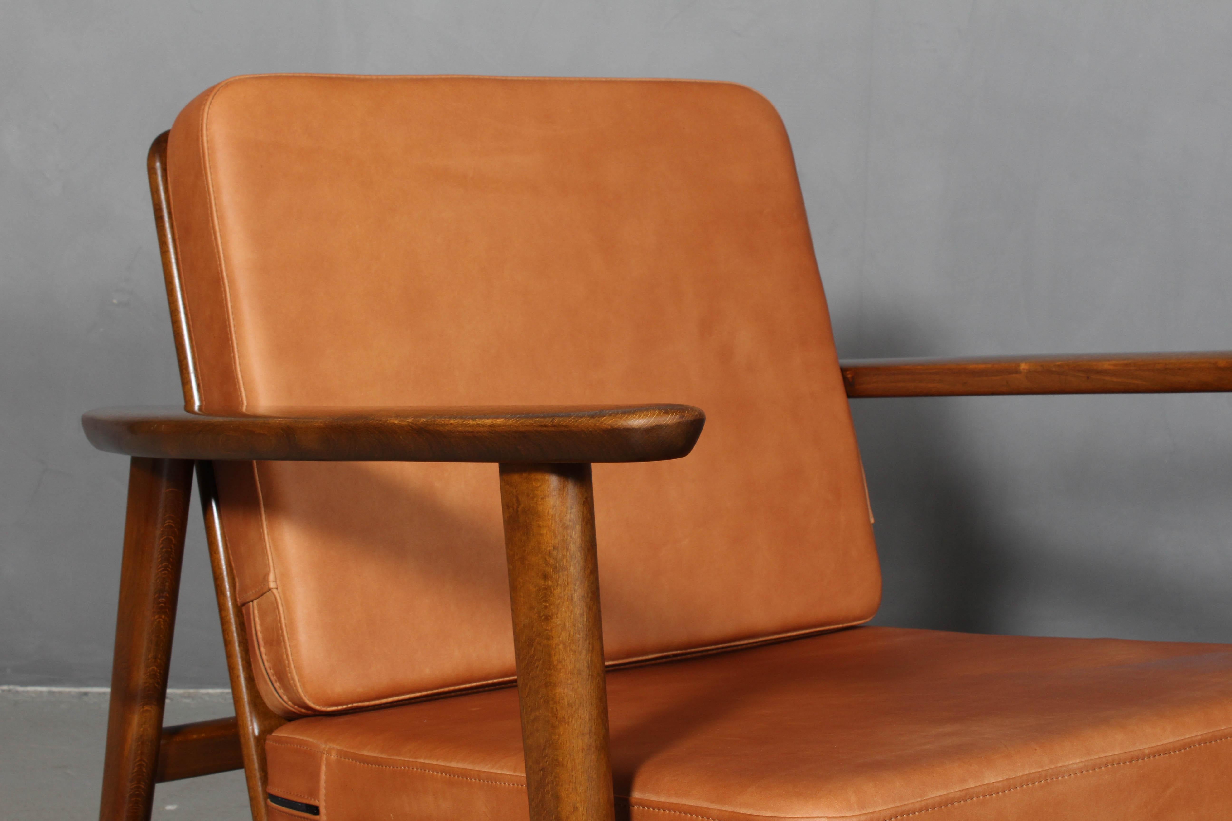 Danish Hans J. Wegner Lounge Chair, Model 233, Cognac Aniline Leather