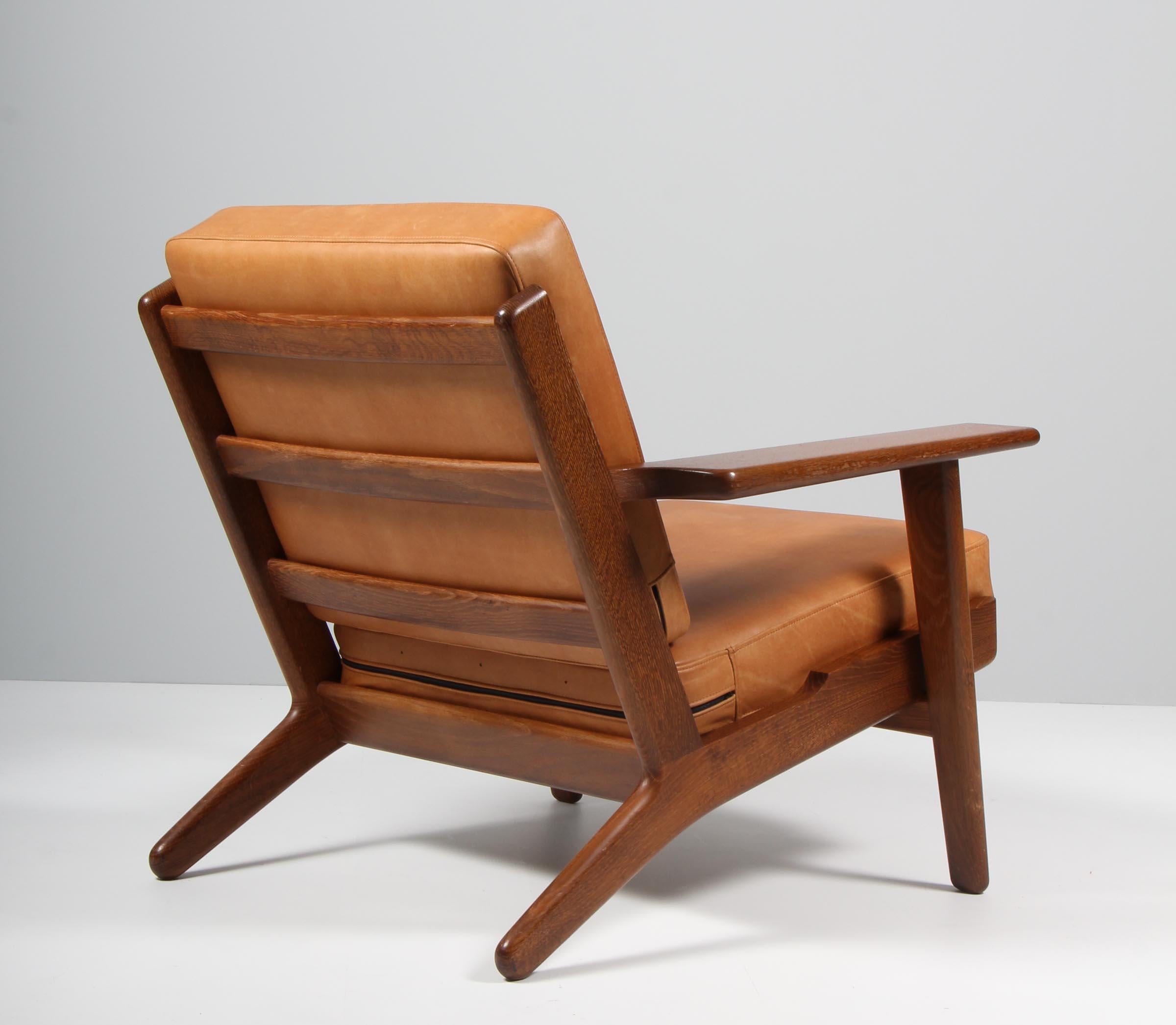 Leather Hans J. Wegner, Lounge Chair, Model 290, Smoked Oak, 1970s Denmark