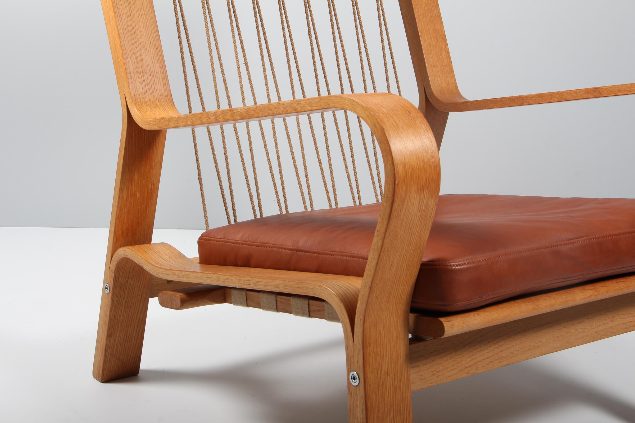 Mid-Century Modern Hans J. Wegner, Lounge Chair, Model 671, Oak, Leather and Cotton Rope