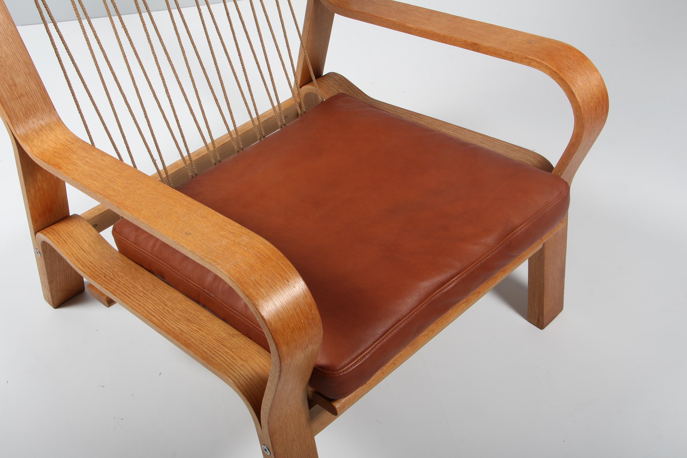 Mid-20th Century Hans J. Wegner, Lounge Chair, Model 671, Oak, Leather and Cotton Rope