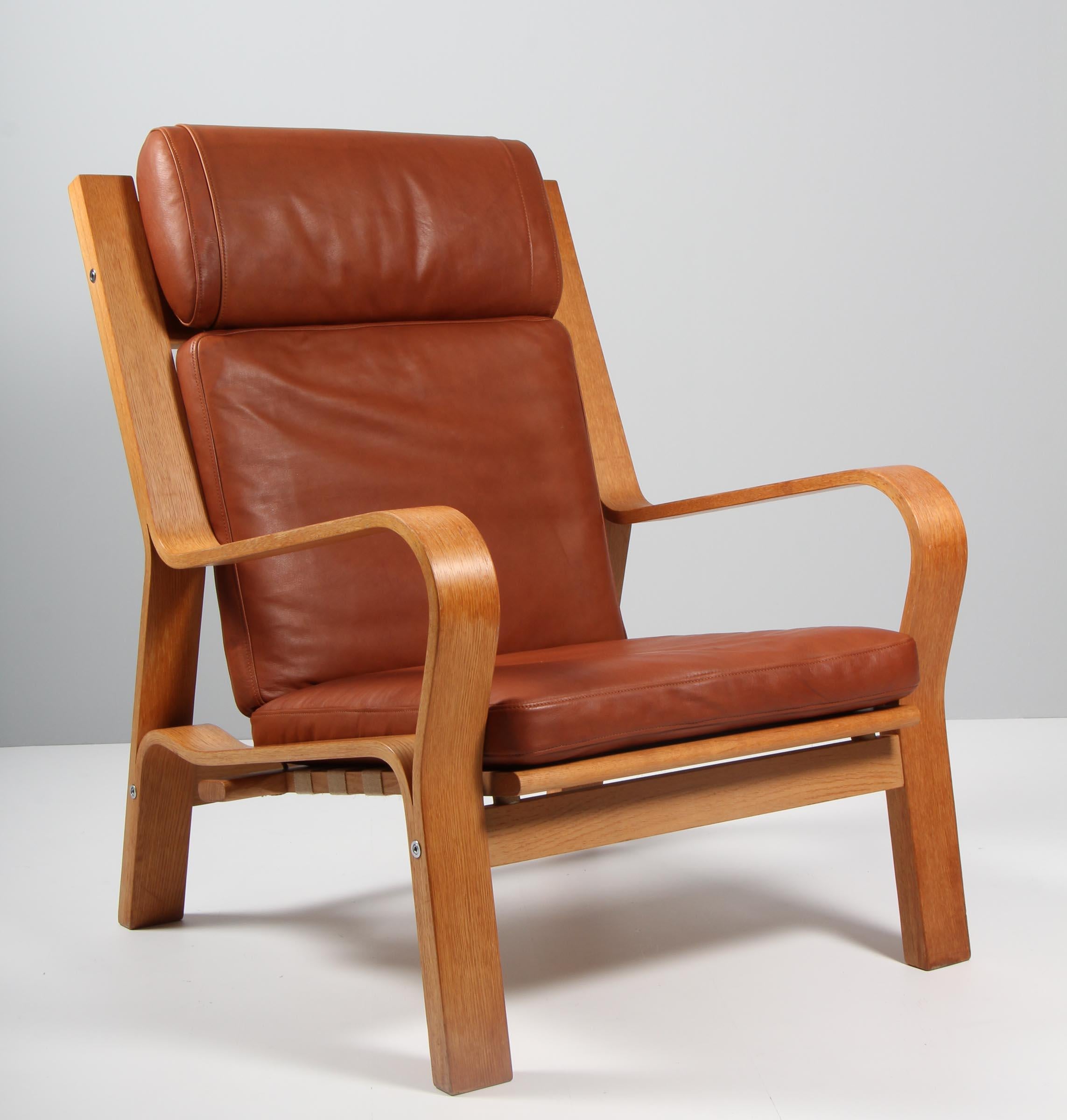 Hans J. Wegner, Lounge Chair, Model 671, Oak, Leather and Cotton Rope 1
