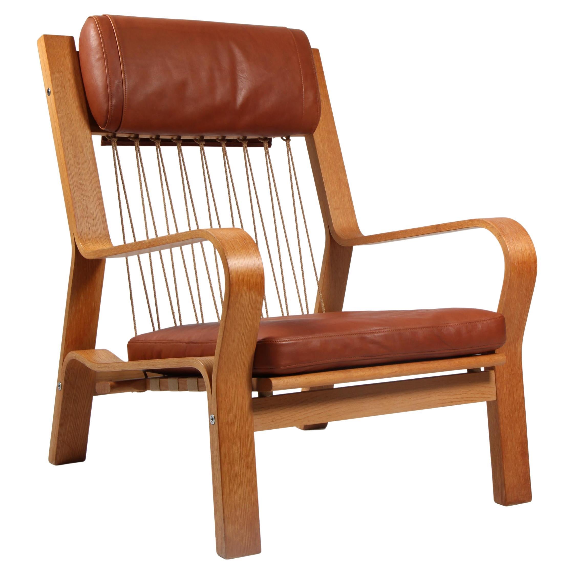 Hans J. Wegner, Lounge Chair, Model 671, Oak, Leather and Cotton Rope