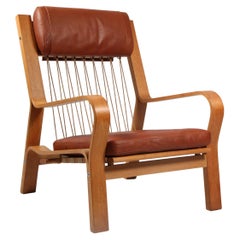 Vintage Hans J. Wegner, Lounge Chair, Model 671, Oak, Leather and Cotton Rope