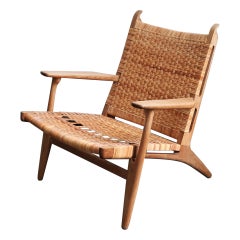 Hans J. Wegner Lounge Chair Model "CH-27" in Oak & Cane for Carl Hansen & Son